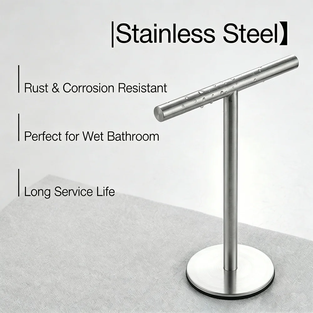 Stainless Steel Towel Rack T-shaped Vertical Countertop Jewelry Rack Household Bathroom Multifunctional Storage Rack