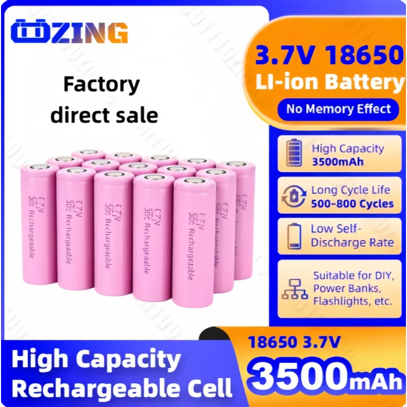

High Capacity 3.7V 18650 Battery 3500mAh 25A Strong Discharge Flat Top Li-ion Cell with Built-in Safety Protection