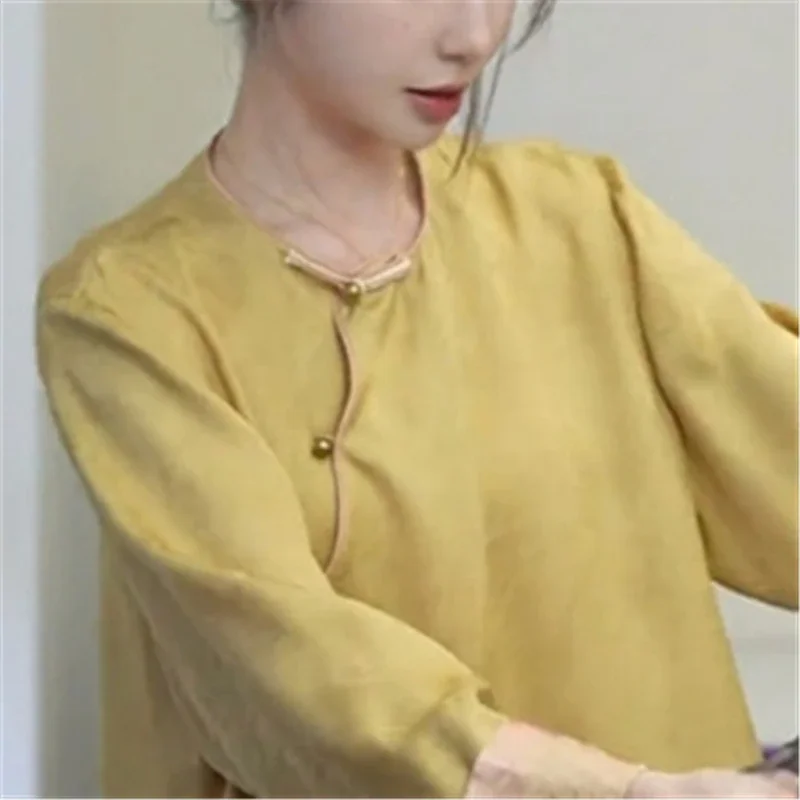 2025 neue Sommer Langarm Gelb Bluse Frauen Casual Lose Oansatz Luxus Shirt Frauen High-end-Jacquard Tops Weibliche