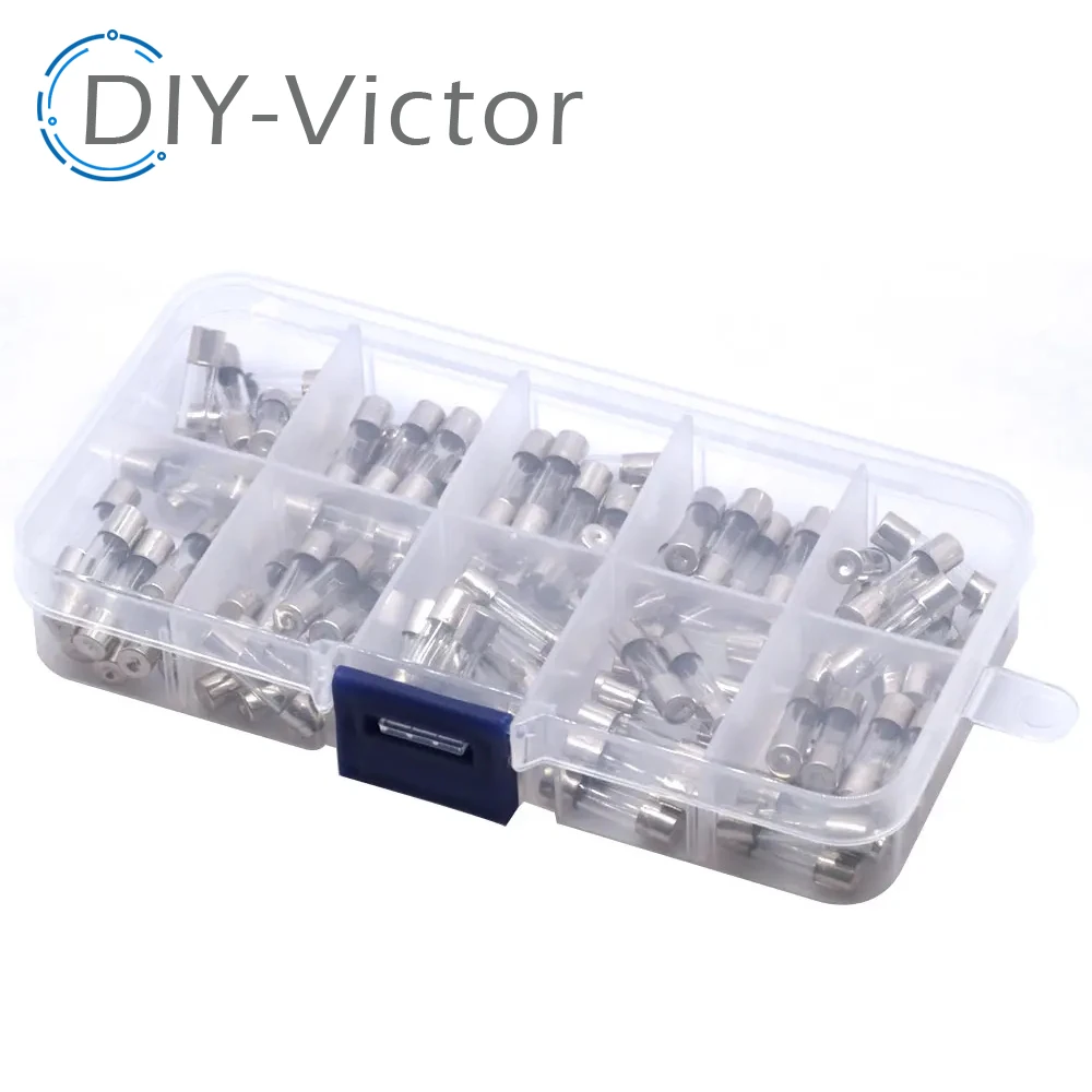 100pcs/Set 5x20mm 5*20mm Glass Fuses 0.5/1/2/3/4/5/6/8/10/20A 250V Each 10Pcs Quick Blow Glass Tube Fuse Assorted Kits Fast-blow