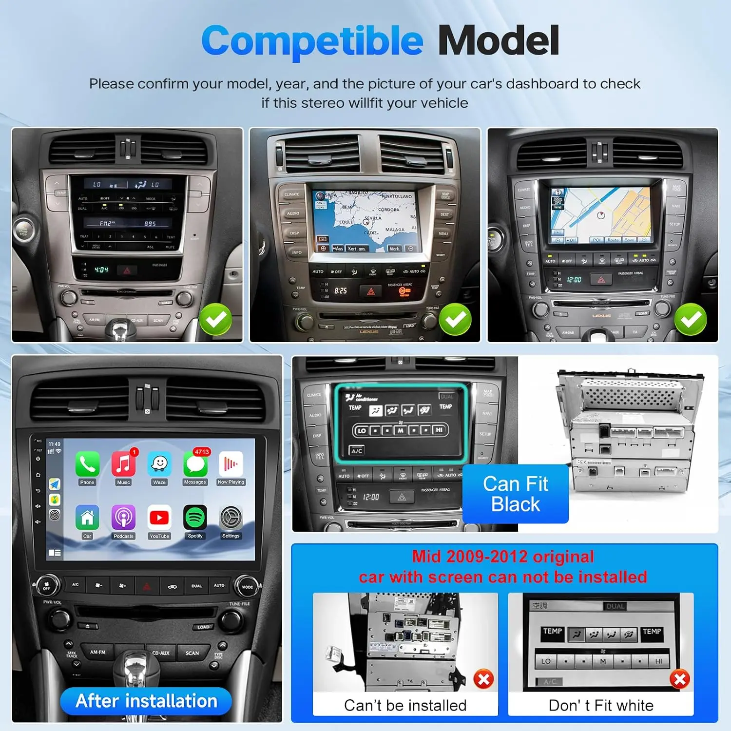 8 Core 4+64G Car Radio for Lexus IS250 IS300 IS350 2006 2007 2008 2009 2010 2012 Wireless Carplay Android Auto GPS Bluetooth FM