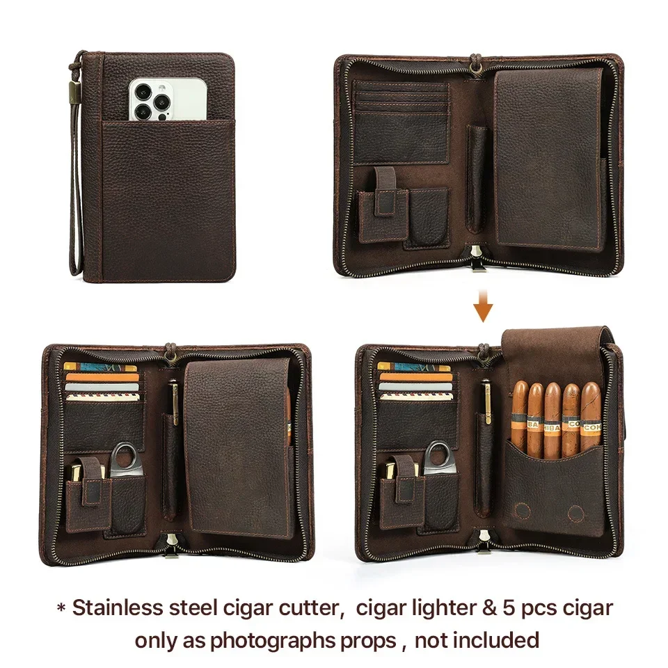 Cigar Cases Portable Travel Leather Humidor Tube Holder Lighter Cutter Box Storage Humidor Box Cigars Accessories