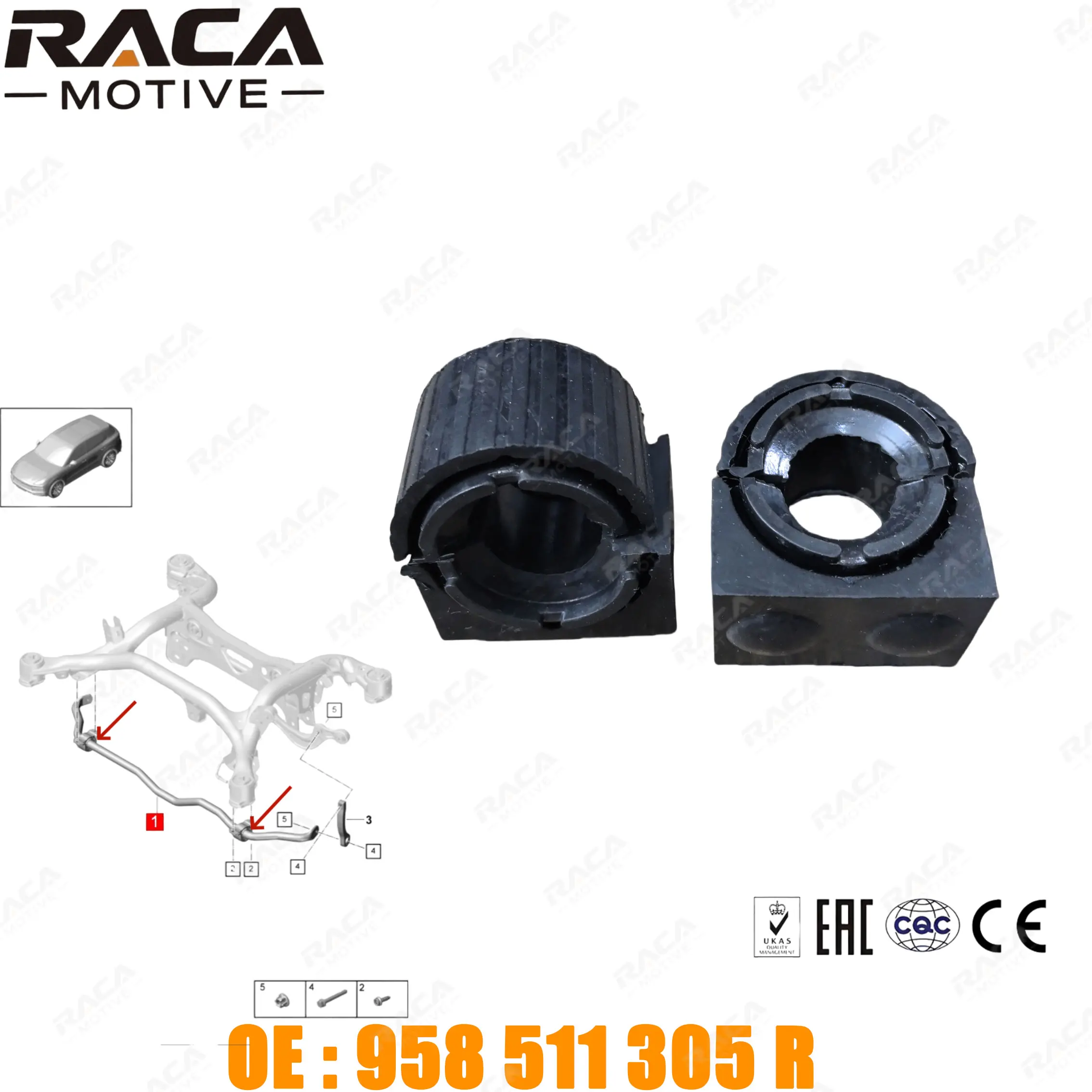 

Высококачественная резиновая втулка стабилизатора задней подвески для Porsche Cayenne (9YA) 2018 года и новее, номера деталей: 4M0511305AL, 958511305R, 4M0511305R, PAB51130500