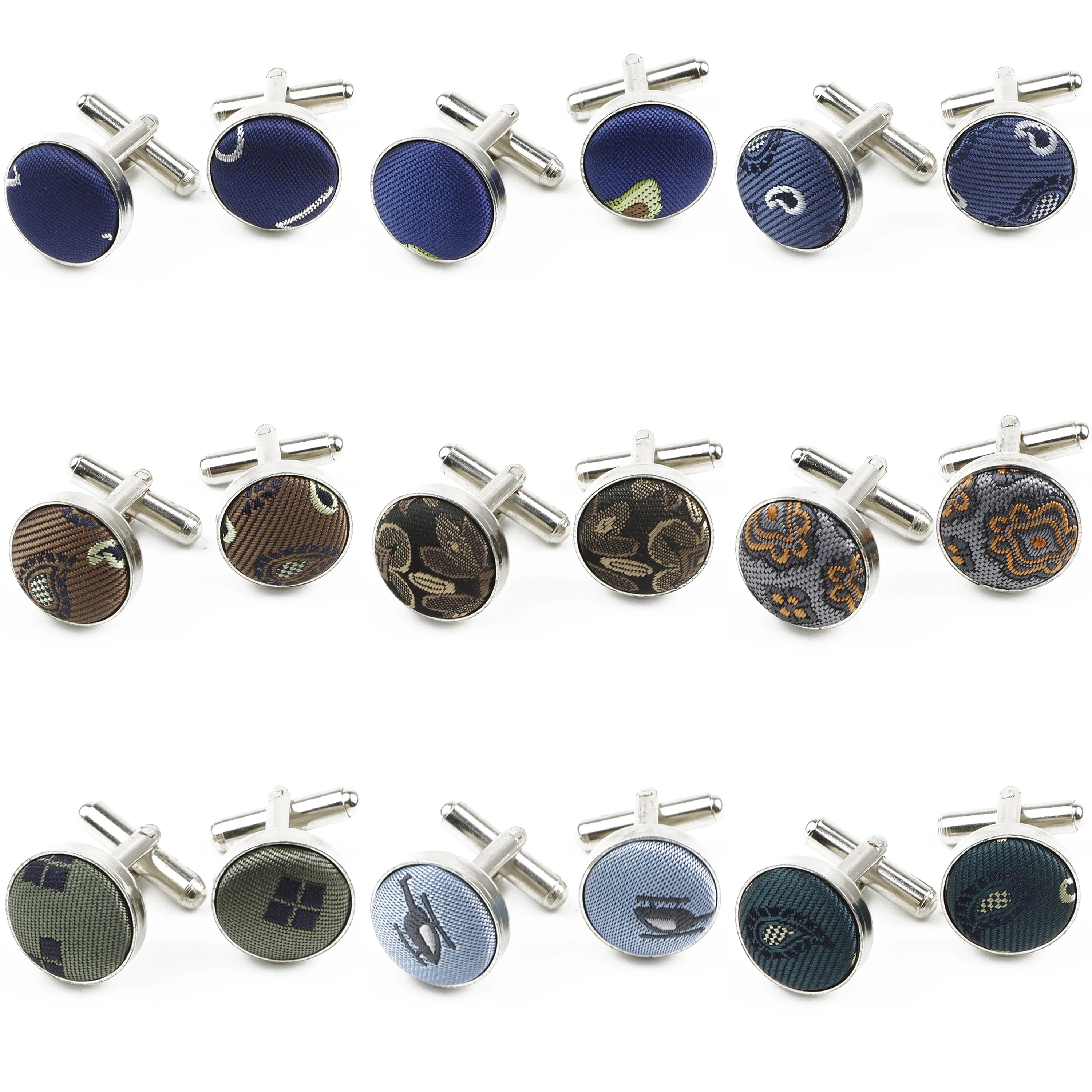 Luxury High Quality Mens Cufflinks Fashion Round Blue Khaki Cuff Links Shirt Cuff Buttons Wedding Party Accessories