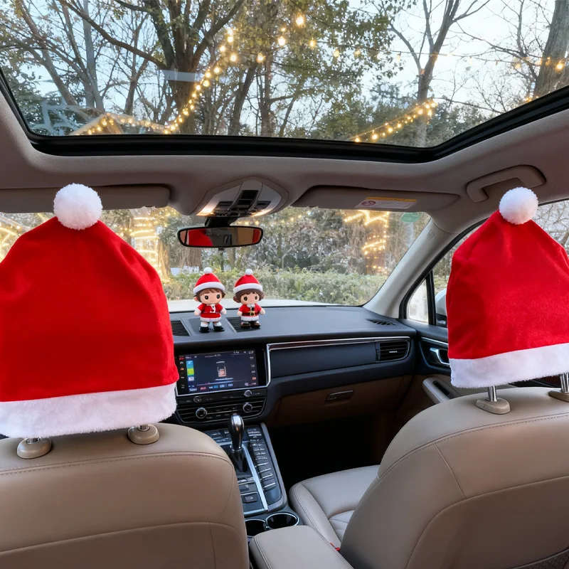 1 قطعة/مجموعة عيد الميلاد كرسي يغطي المواد المخملية عيد الميلاد موضوع مقعد السيارة الزخرفية مسند الرأس يغطي كرسي مسند الرأس القبعات الديكور