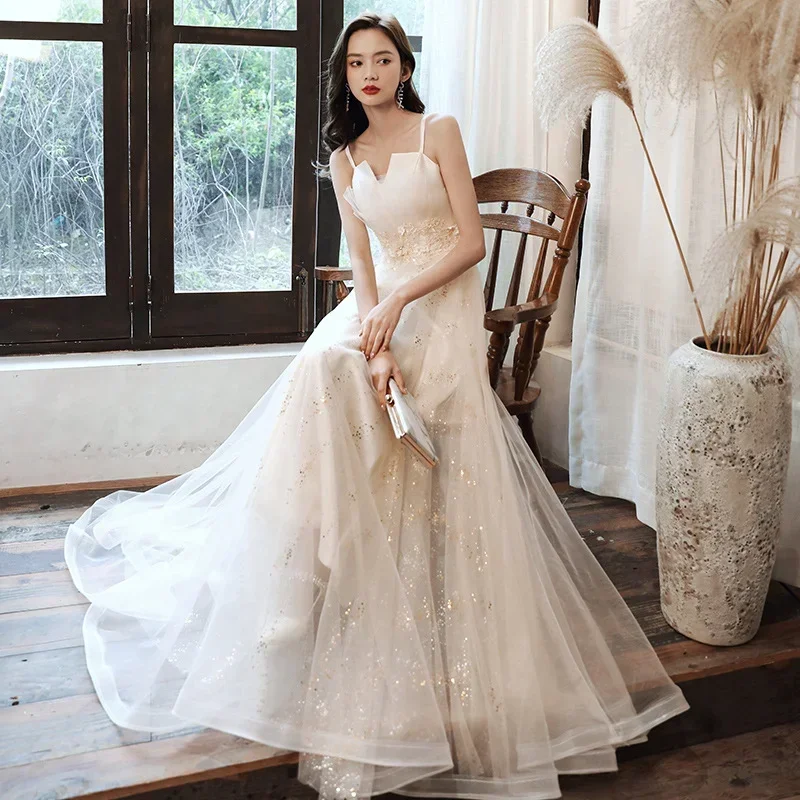 

Модное вечернее платье для женщин: кружевное, без рукавов, на бретелях, с открытой спиной, для банкетов, выпускных, официальных мероприятий, свадеб, длинное, 2026