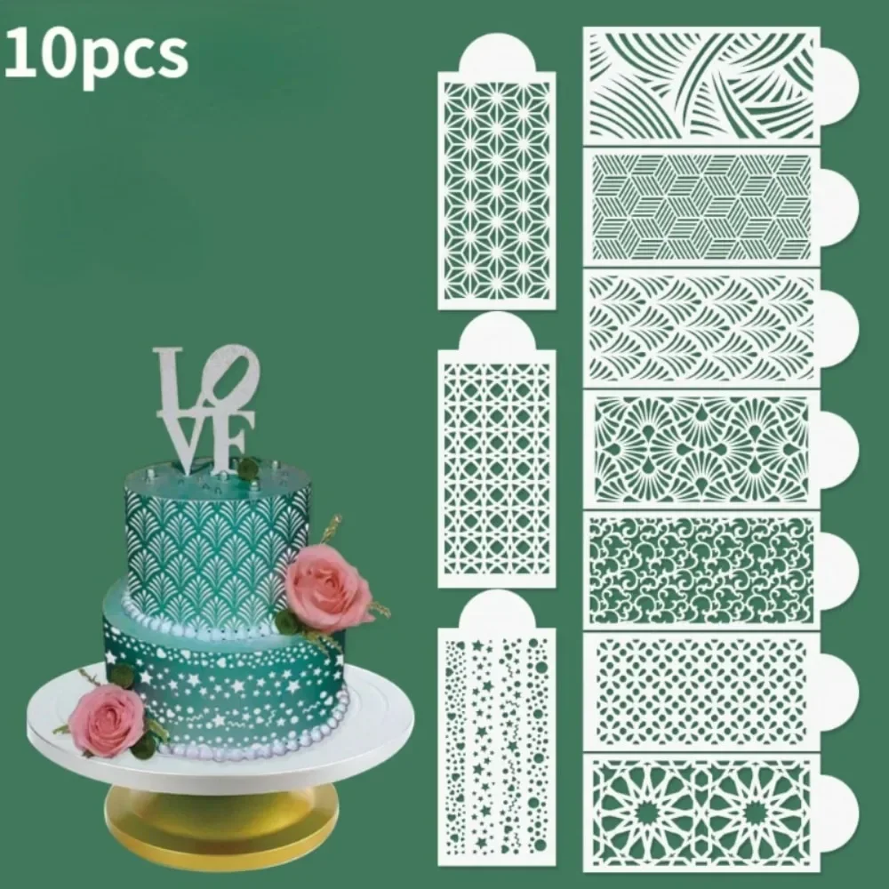 10PCS/set DIY Fondant Stencil Reusable Cake Decorating Stencil Plastic Spray Mold Stencils Cake Drawing Painting Decorating tool