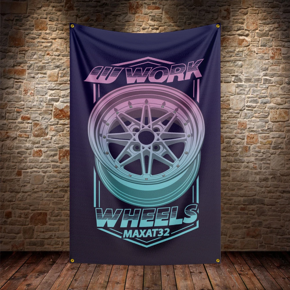 3X5Ft Work Wheels Flag Polyester Printed Car Banner For Decor