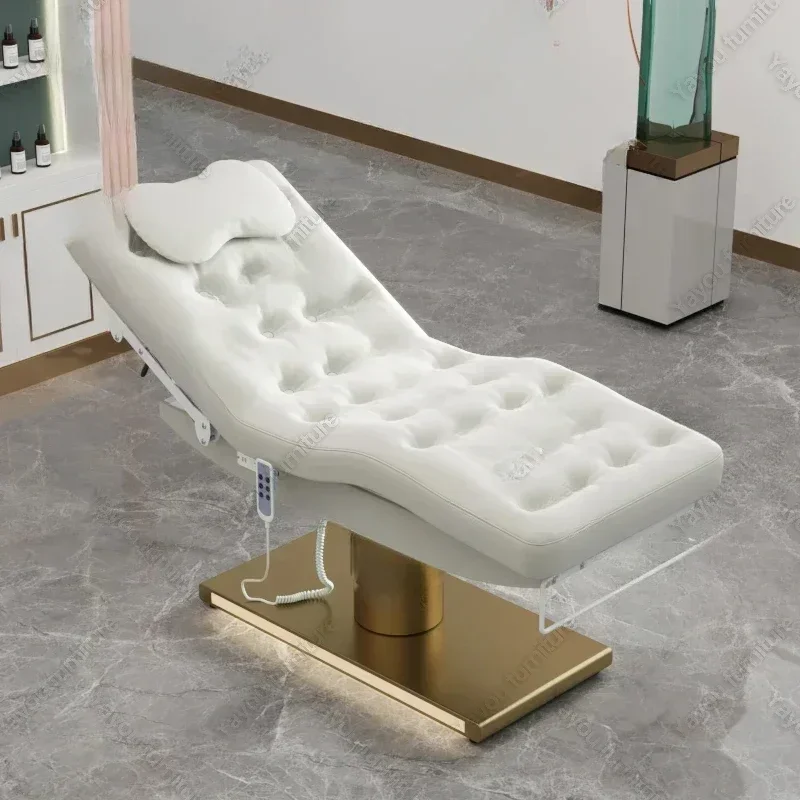 

Modern Salon Led Grey Salon Bed 4 Motors Electric Gold Stainless Steel Facial Spa Bed Massage Tables For Sale
