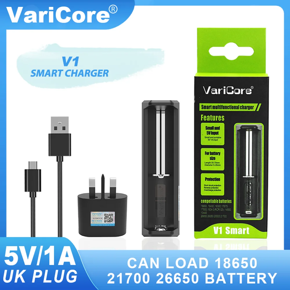 VariCore V1 3.7V 18650 21700 26650 18500 20700 18350 14500 10440 23650 18490 17670 Rechargeable Lithium Battery Charger