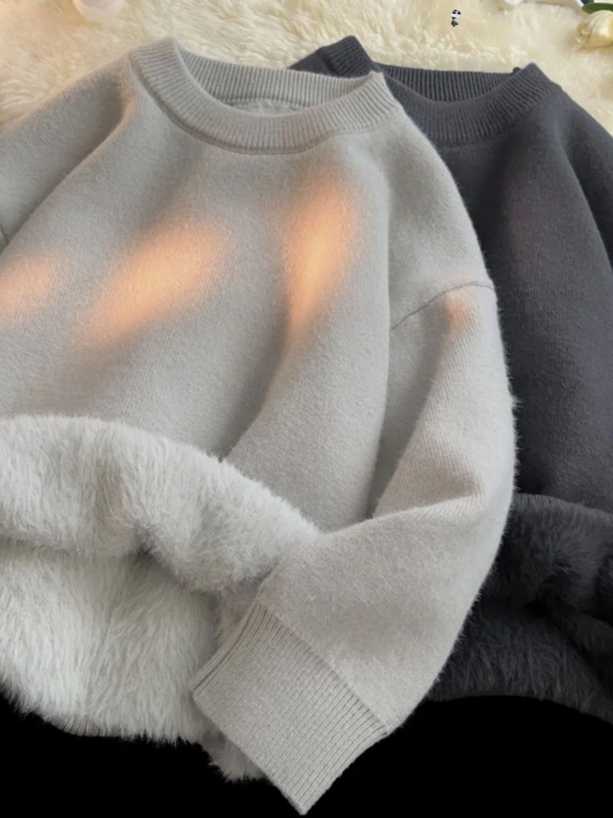 

Свободный комфортный мужской вязаный свитер на весну-осень с круглым вырезом, повседневная американская футболка с длинным рукавом