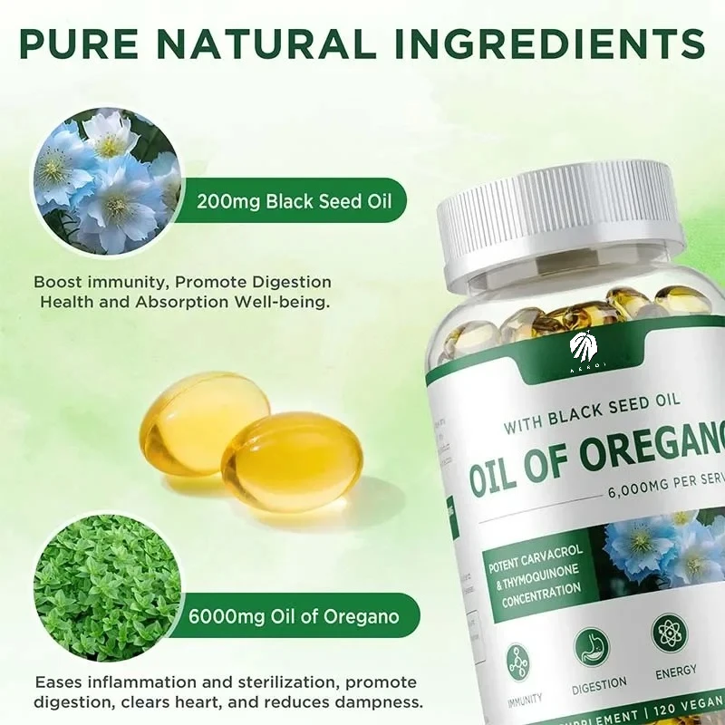 Oregano Oil Softgels with Black Seed Oil Gut Health Digestive Health Immune Support Strength Supplement for Overall Wellbeing
