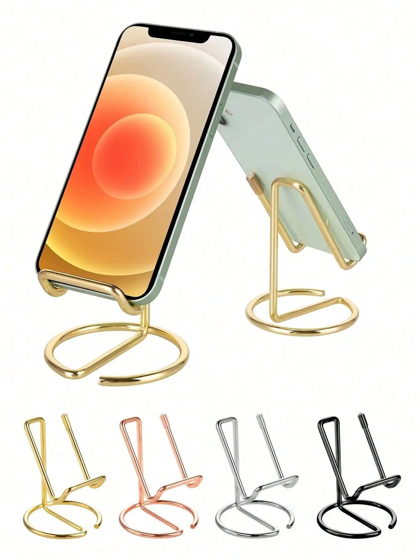 

PHASYEUR Cell Phone Stand For Desk, Cute Metal Gold Cell Phone Stand Holder Desk Accessories, Compatible With All Mobile Phones,