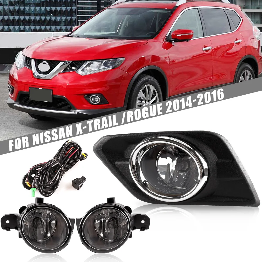 

July King Car Fog Lamp Assembly Kit for Nissan X-Trail Rogue 2014-2017, 4300K Halogen Fog Lamp Blub + Frame + Harness + Switch