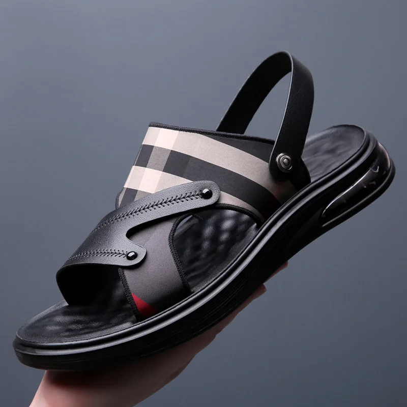 Beach Sandals For Men Air Cushion Mens Sandals Designer Genuine Leather Man Sandal Buckle Strap Ankle-wrap Men\'s Branded Sandals