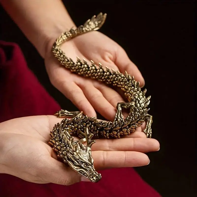 3D Dragon Statue Ornament Moveable Body Joints Antique Brass Lucky Dragon Desktop Office Ornament Crafts Home Decoration Gifts