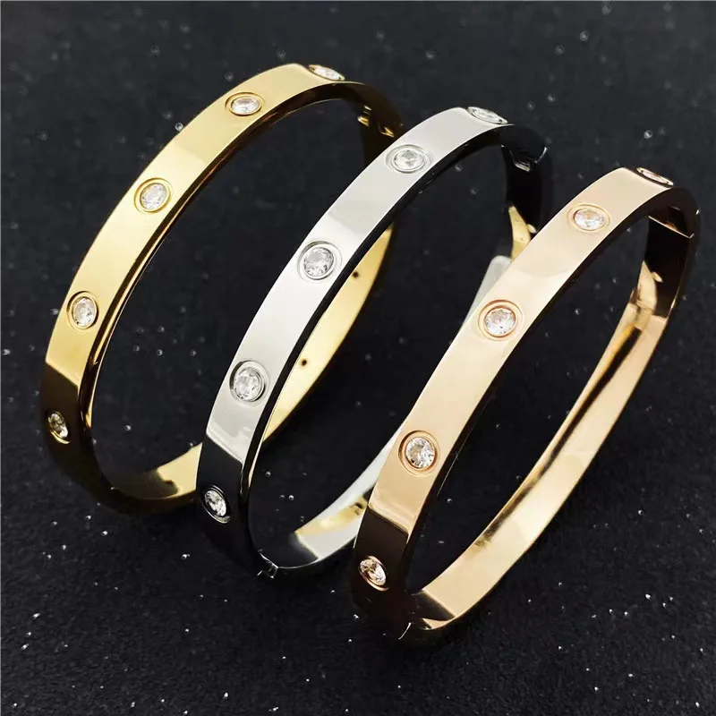 

Classics Jewelry Stainless Steel 18k Gold Cuff Bangles for Women Zircon men women couple bangle High Quality Bracelet