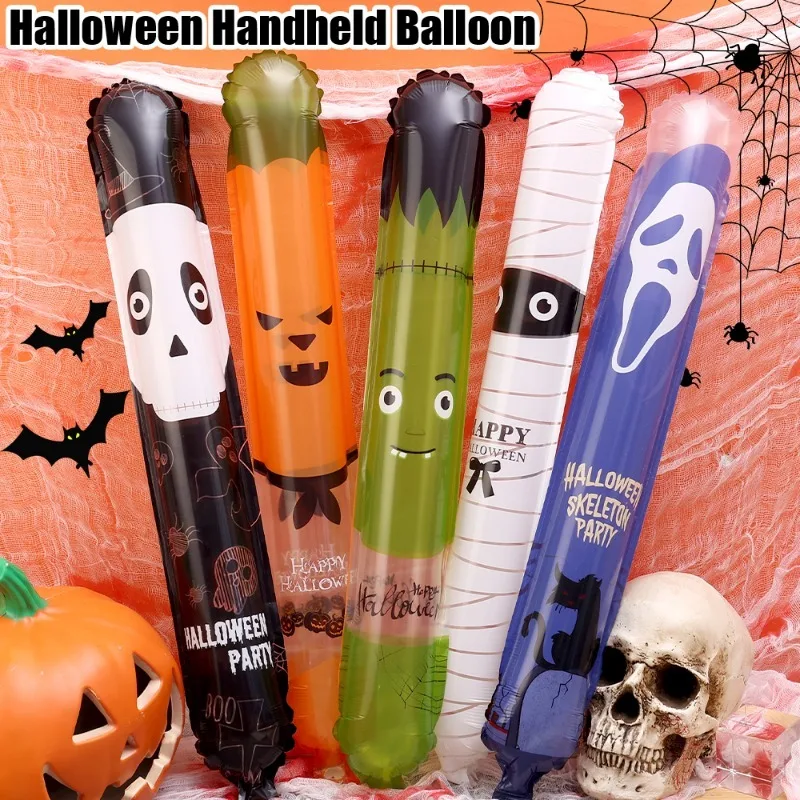 30/1PCS Halloween Balloons Inflatable Sticks Black Skull Aluminum Film Handheld Balloons Kids Toys Horror Decor Party Supplies