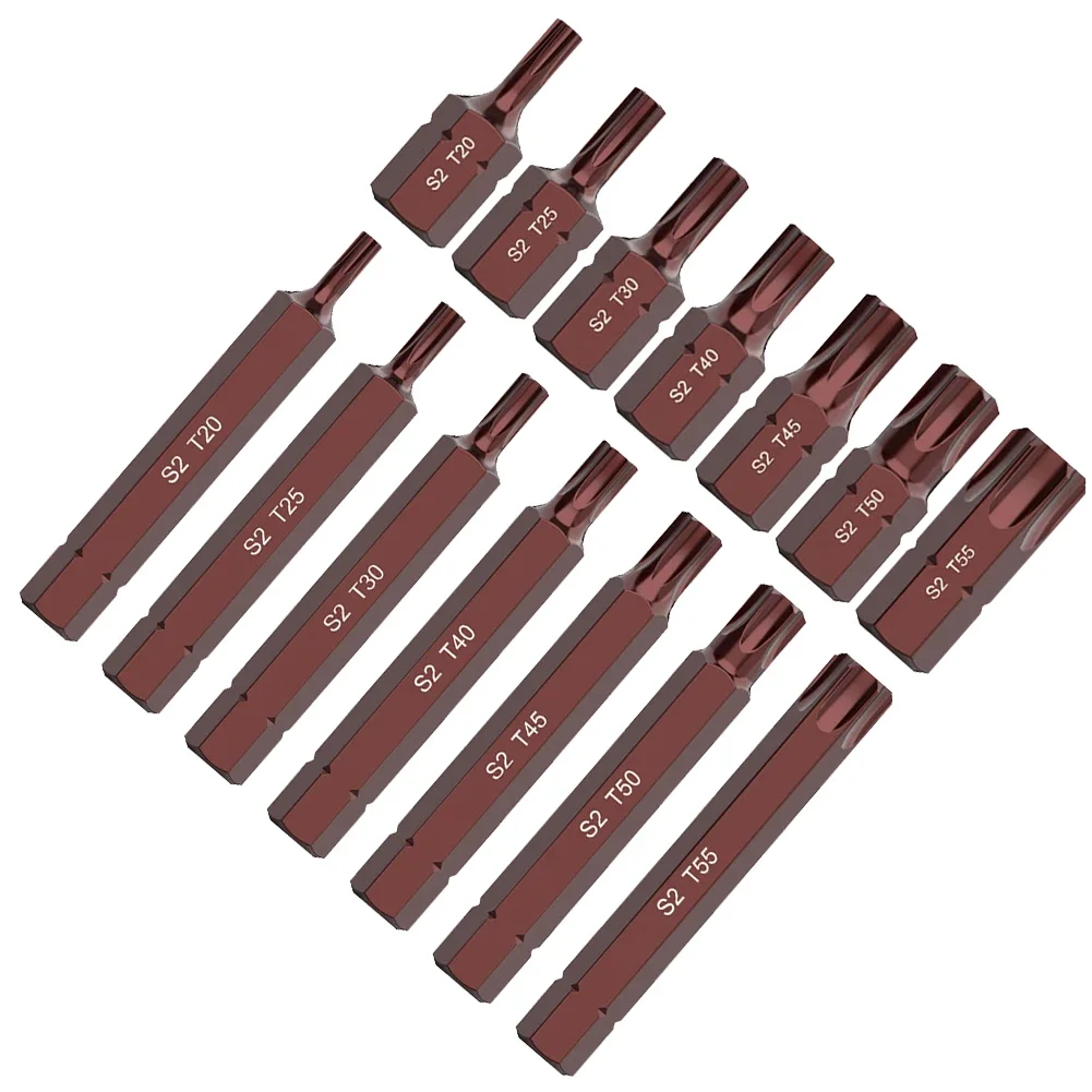 Juego de puntas de destornillador Torx, 7 piezas, 30/75mm, cabeza de acero de aleación, vástago hexagonal, destornillador de impacto T20/T25/T30/T40/T45/T50/T55