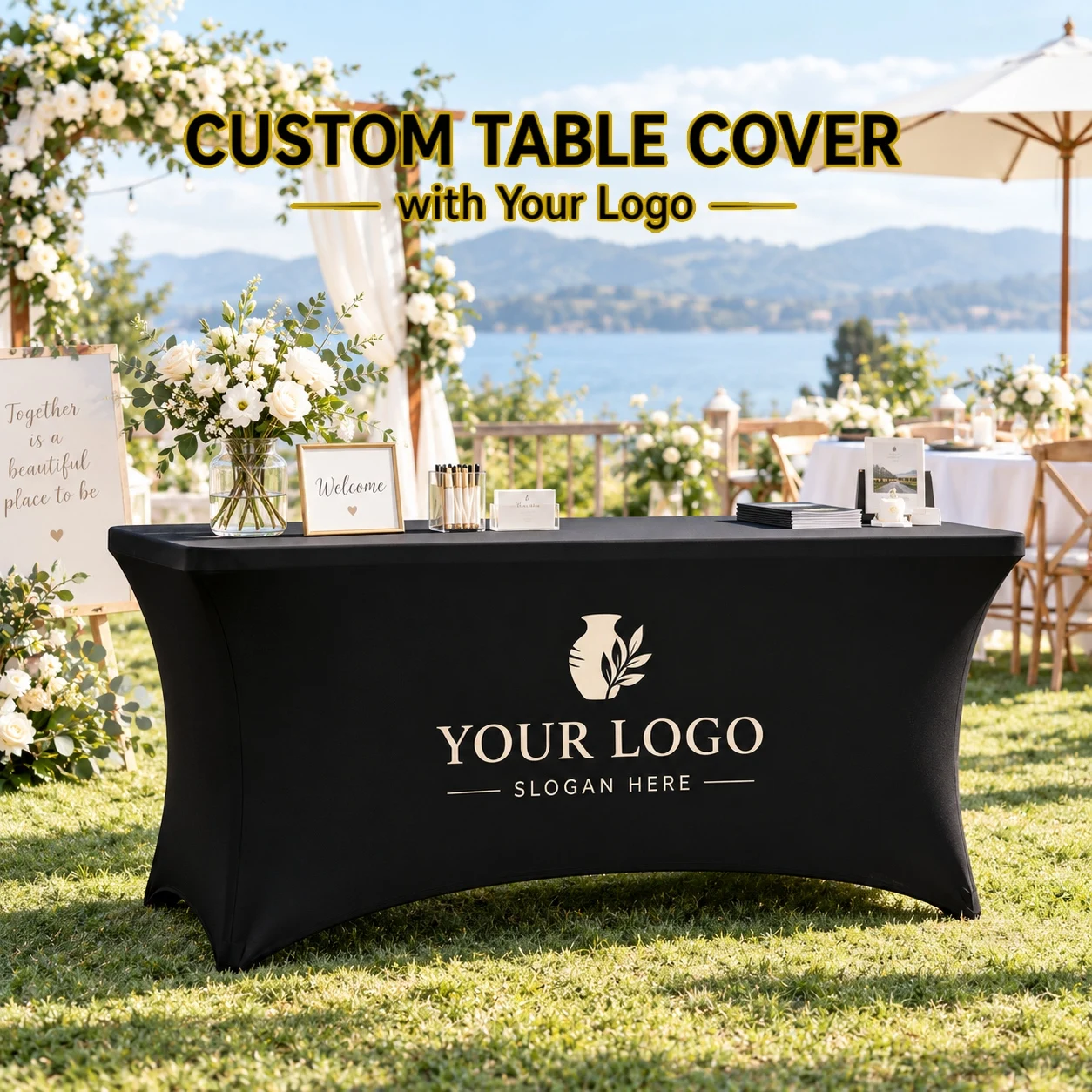 Customizable all inclusive tablecloth, logo can be uploaded, suitable for investment promotion birthdays and weddings