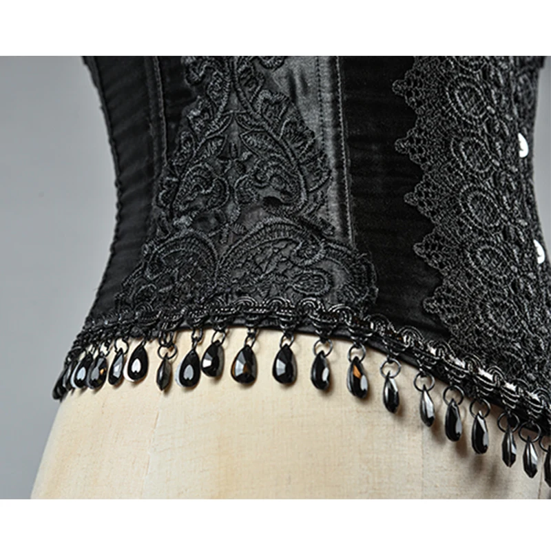 Short Steel Bones Floral Lace Underbust Corset Palace Princess Lolita Black