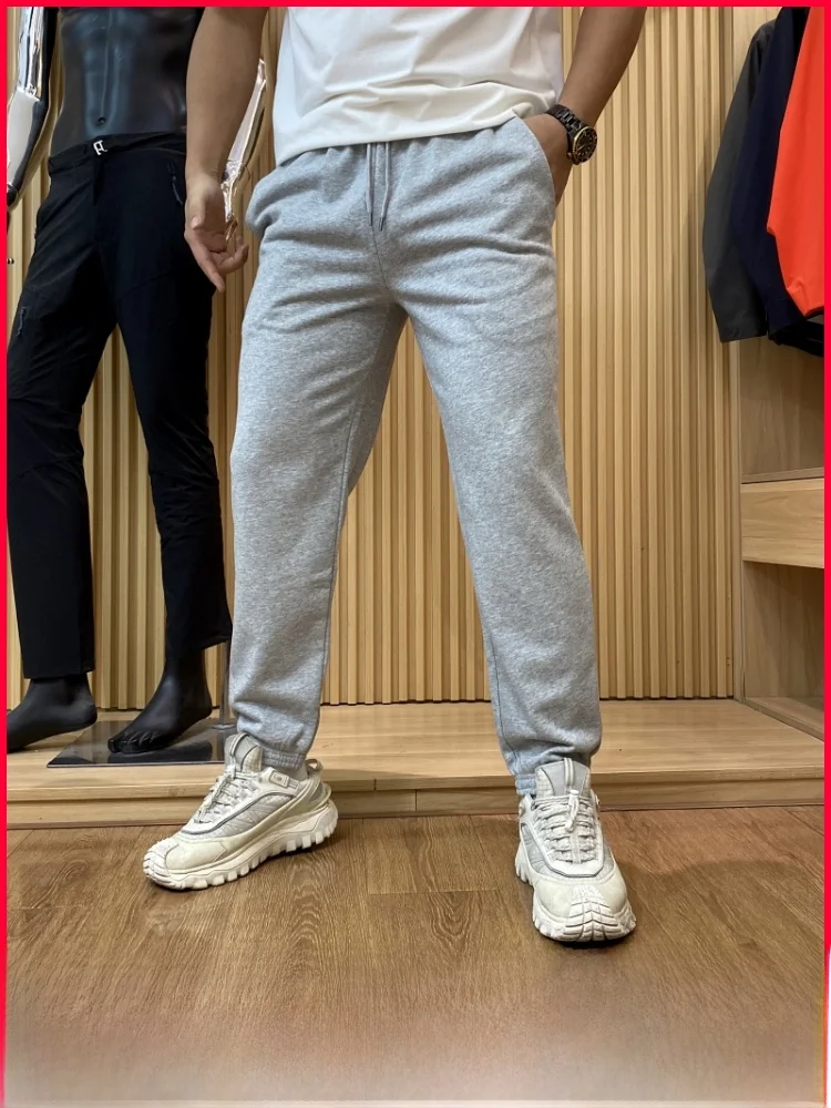 

American Casual Sle Knitted Loop Fabric Men's Comfortable Breathable Sports Leisure Dstring Sweatpants Trendy Cotton Ble...