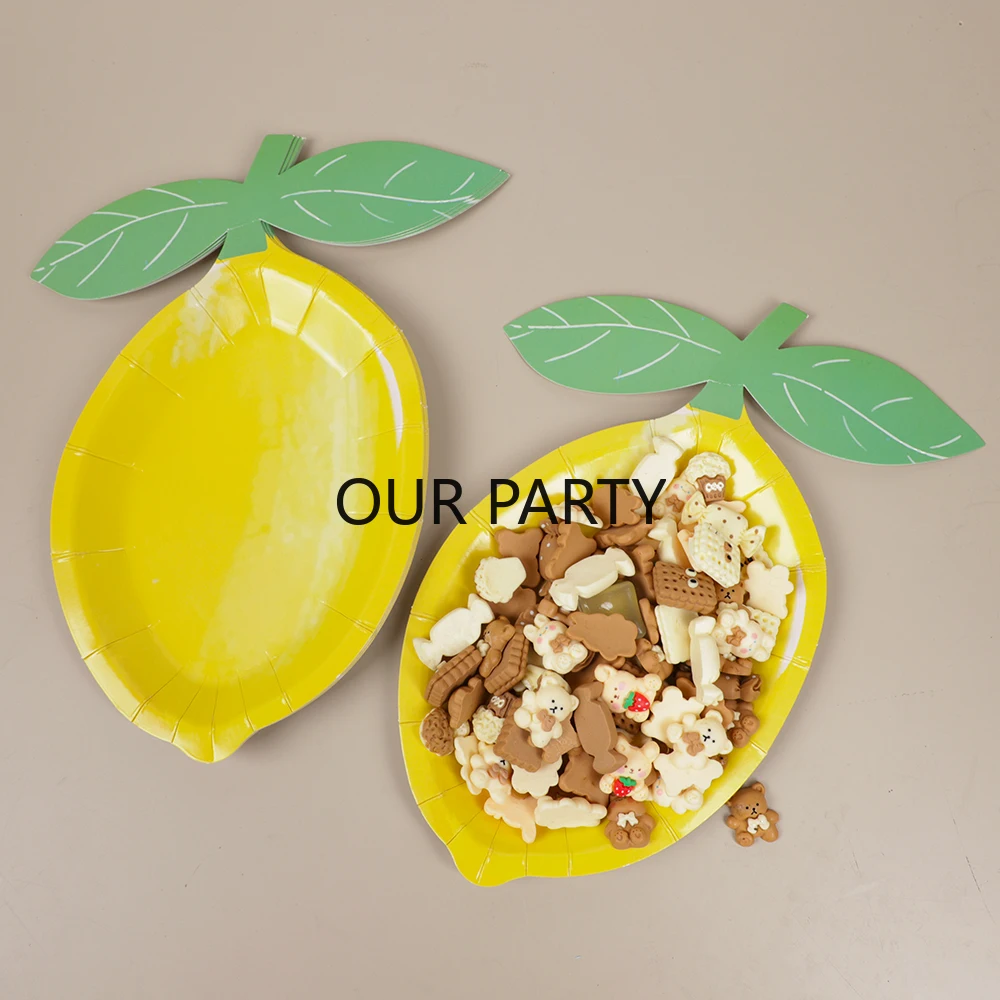 Assiette jetable thème fruits et citron, plateau à gâteaux, vaisselle pour enfants, anniversaire, réception-cadeau pour bébé, décor de fête de mariage, 8 pièces/paquet