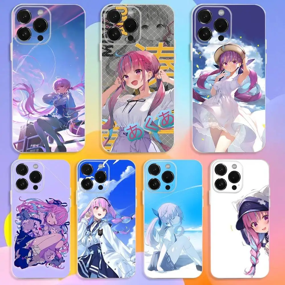 

Minato Aqua Hololive Phone Case For iPhone 16,15,14,13,12,11 Pro,Max,Plus,X,XS,XR,SE,Mini Transparent Silicone Soft