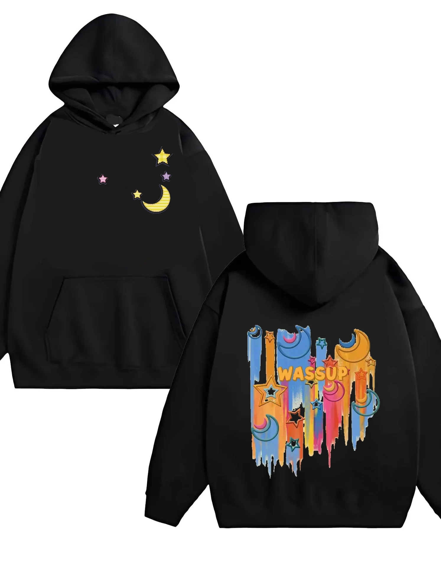 Nel 2025 la nuova tendenza di Meteors in the Sky, la felpa con cappuccio casual spessa 330G stampata in stile romantico è adatta sia per uomini che per donne