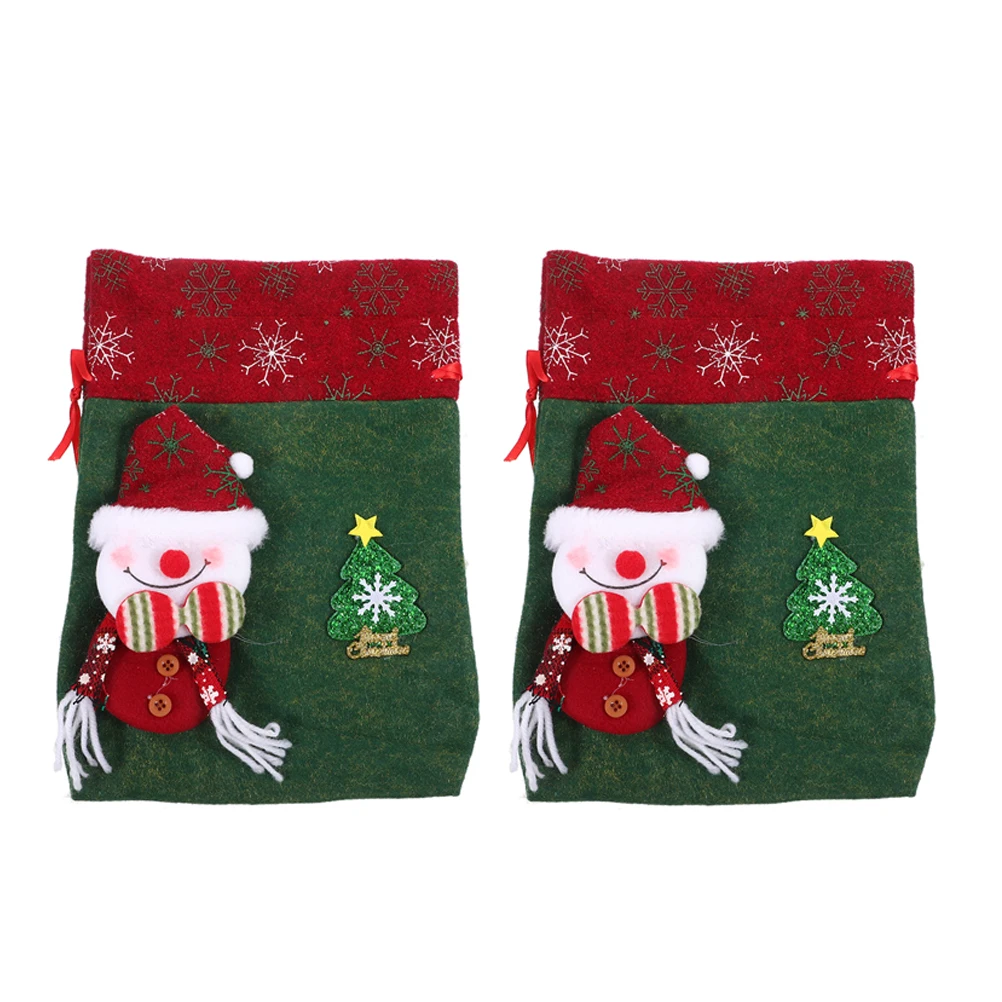 

2Pcs Retro Felt Present Bags Drawstring Tote for Christmas Holiday Wrapping Candy Jewelry Party Favor Storage Small Felt Pouches