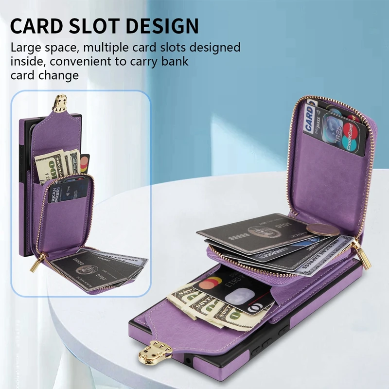 Wallet Side Veneer Zipper Closure Multi Card Slot Case For Samsung Galaxy S23 Ultra S22 S21 Plus S20 FE A13 A14 A51 A52 A53 A54