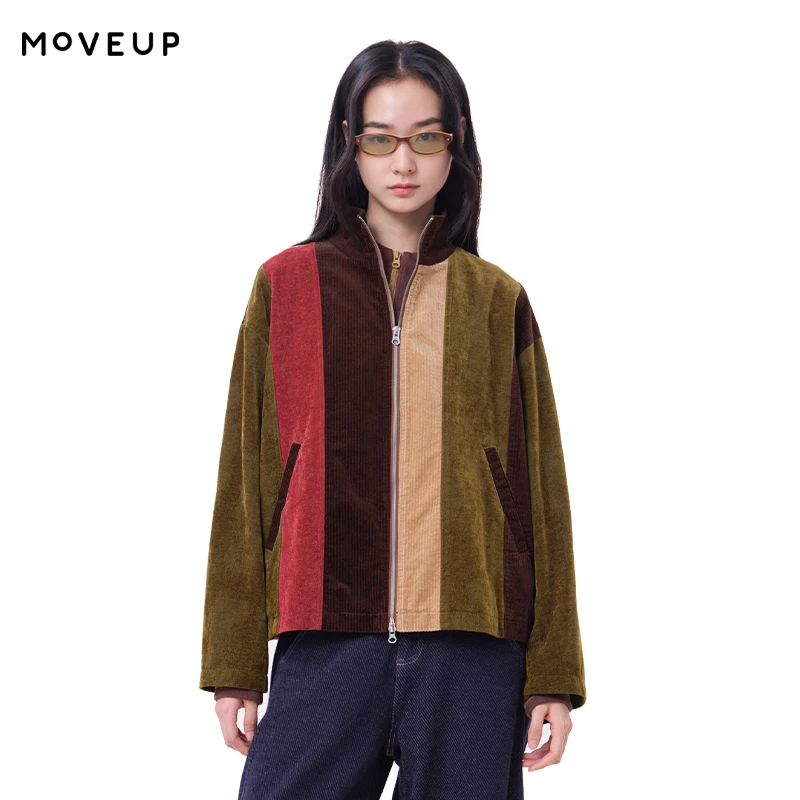MOVEUP Women's Winter Jacket Color Block Spliced Side Pockets Commuter Short Jacket FUN Series 2026 New Casual Clothes 3ELD20713