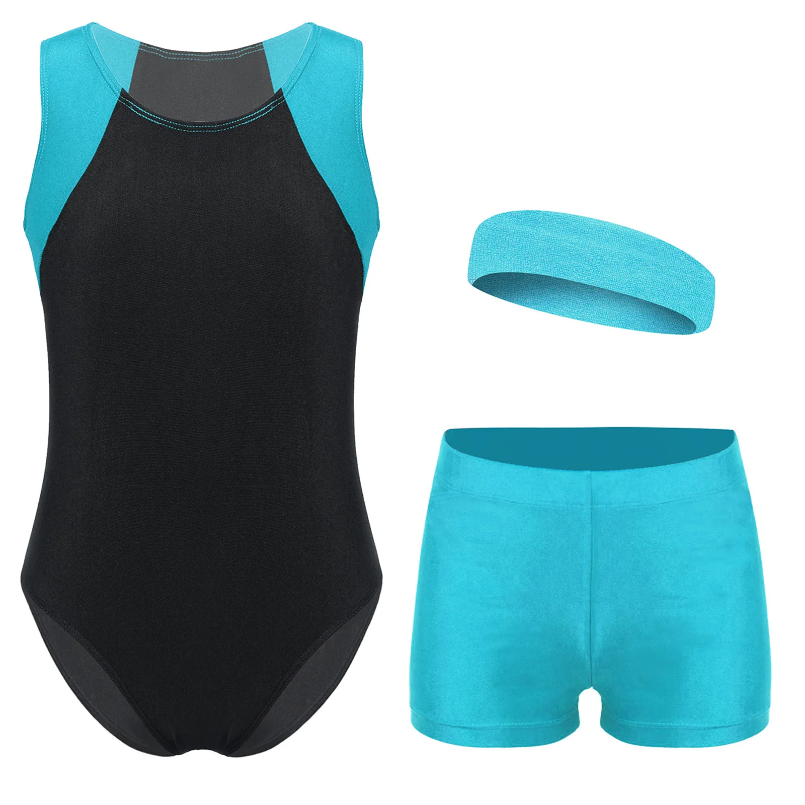 Crianças ginástica bodysuit para meninos patinação macacão sem mangas collant com shorts bandana acrobacia treino macacão de fitness