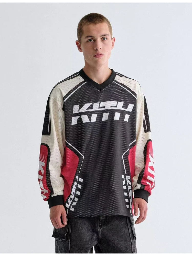 

Мужская футболка Kith Moto Me Long Sve Donovan, сетчатая, повседневная, из 100% хлопка, с круглым вырезом, для гонок