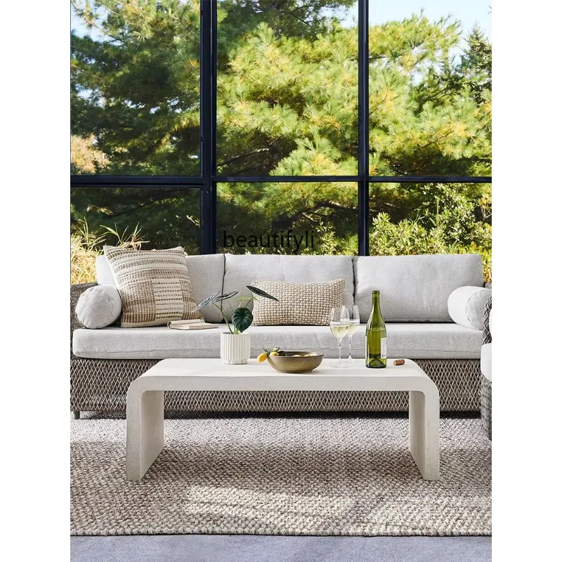 Rectangle outdoor coffee table cream style modern minimalist side table outdoor courtyard balcony stool