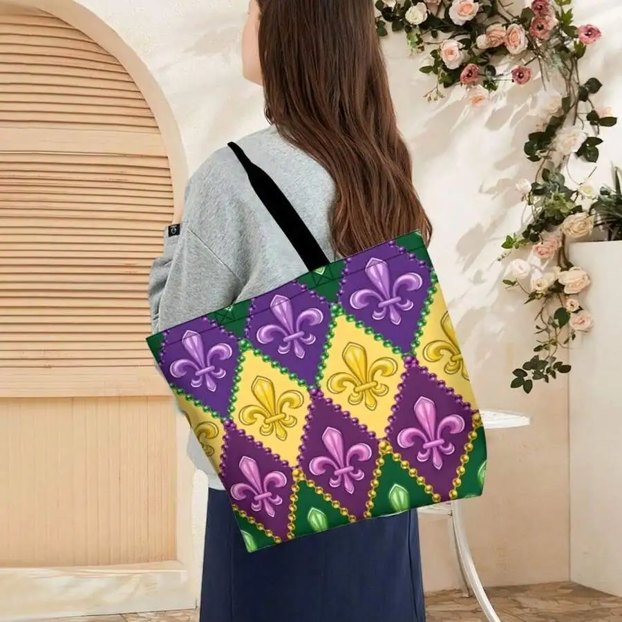 Mardi Gras Fleur De Lis Pattern Tote Bag Unisex Casual Shoulder Bag For Festival Party