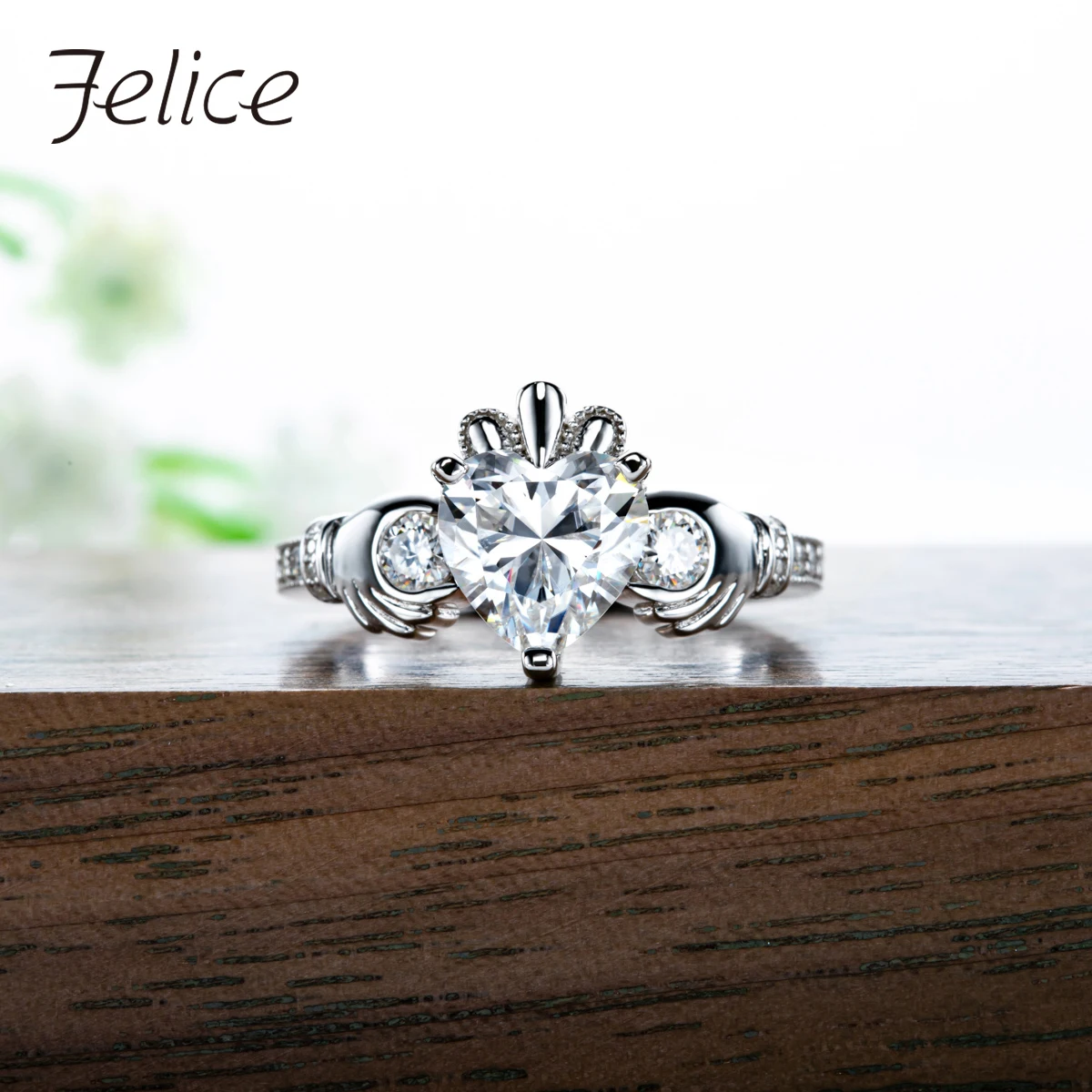 Felice 2.33cttw Moissanite Claddagh Irish Ring Celtic Knot Crown Real Silver Heart Cut Moissanite Engagement Ring for Women