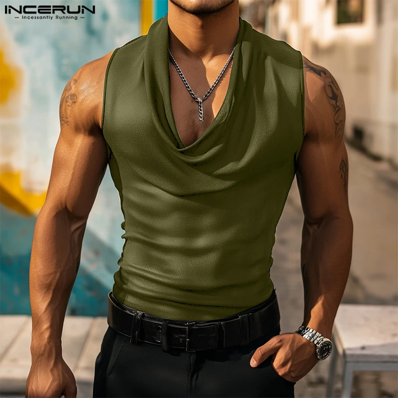 

INCERUN Men Tank Tops V Neck Sleeveless Summer Solid Color Casual Male Vests Streetwear Skinny 2025 Fashion Men Clothing S-5XL