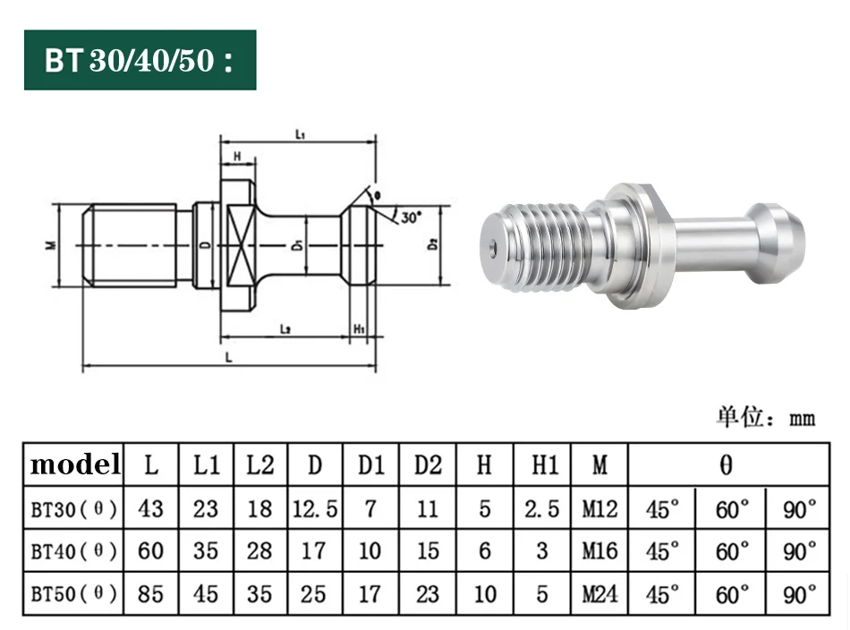 Durchgangsnagel BT30 BT40 BT50 ISO20 45 ° Werkzeughalter mit festem Drehknopf, Ziehstift SK SK40 MAZAK JT40 JT BT, Ziehstift-Halterung, Werkzeug – Detail 13