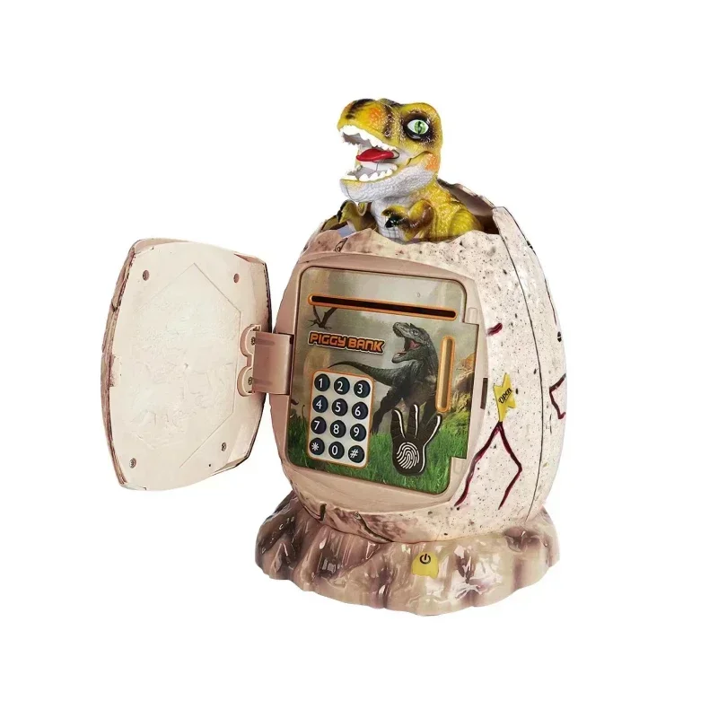 Tirelire d'économie d'œufs de dinosaure, mot de passe d'empreintes digitales avec lumière musicale, coffre-monnaie électronique ATM, maison de jeu, jouets pour enfants