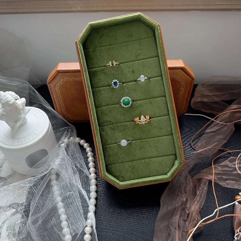 고품질 벨벳 팔각형 반지 보관함 귀걸이 보석 진열 트레이 보석 가게 카운터 진열함 반지 보관함