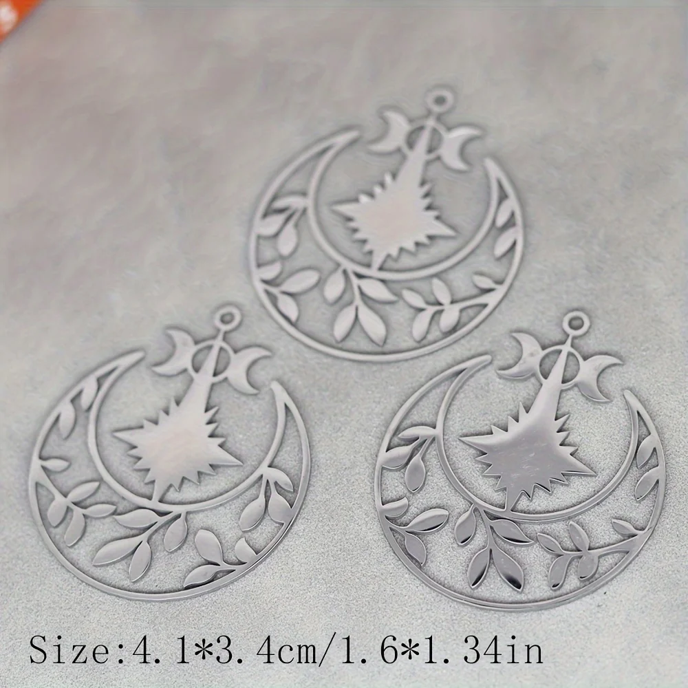 3pcs Stainless Steel Crescent Moon Leaves Branch Charms Pendant For DIY Necklace Earrings Bracelet Jewelry Making Accessories