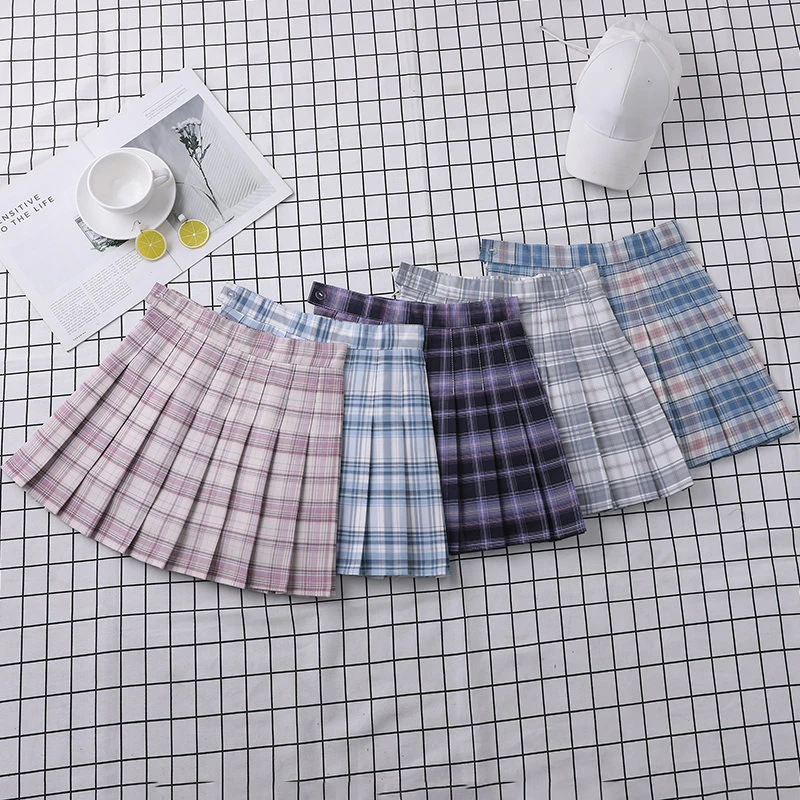 Plaid Skirt Pleated High-Waist Women\'s Summer A-Line Korean College Style School Girls Eam Dance Clothing Mini Short Skirt