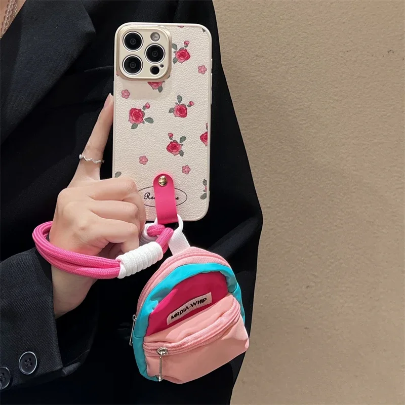 Fashion Silicone Phone Case for IPhone 15 14 13 12 11 Pro Max Plus 14Pro 15Pro IPones Rose Flower with Lanyard Neck Strap Cover