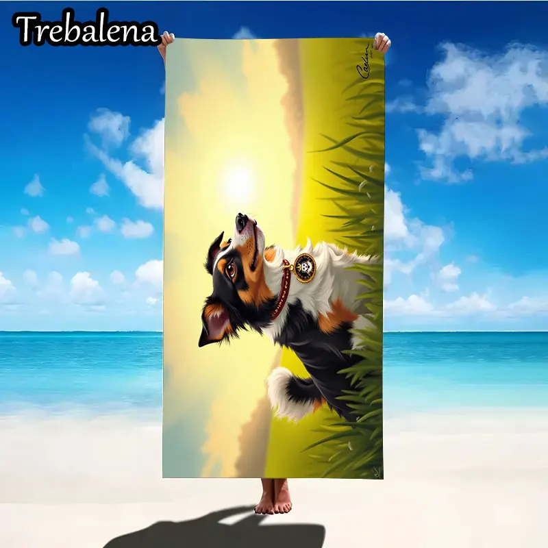 Toalha de praia ultramacia de 30 * 60 polegadas com adorável toalha de praia de pôr do sol para cachorro macia e leve