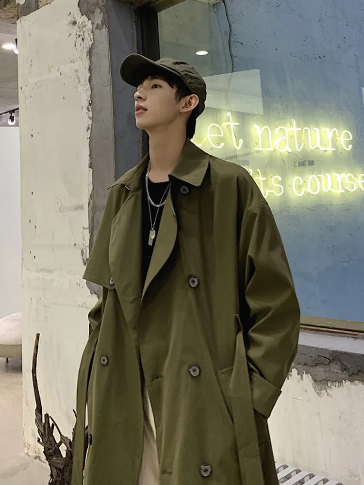 

Мужской тренч темно-синего цвета, средней длины, с элементами пэчворка, в европейском стиле, с длинными рукавами, с бахромой, для выступлений, комфортный, в стиле Ins