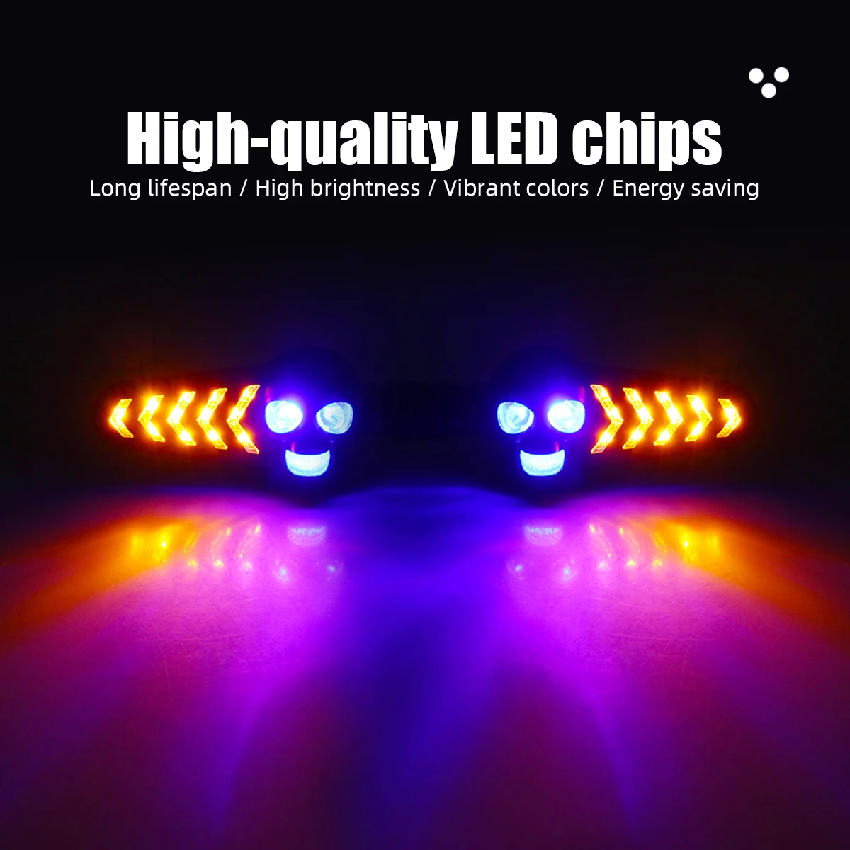 1Pair Motorcycle Skull Head LED Turn Flowing Signal Light Dual Color Skeleton Arrow Amber Flashing Blinker Indicator - view 5