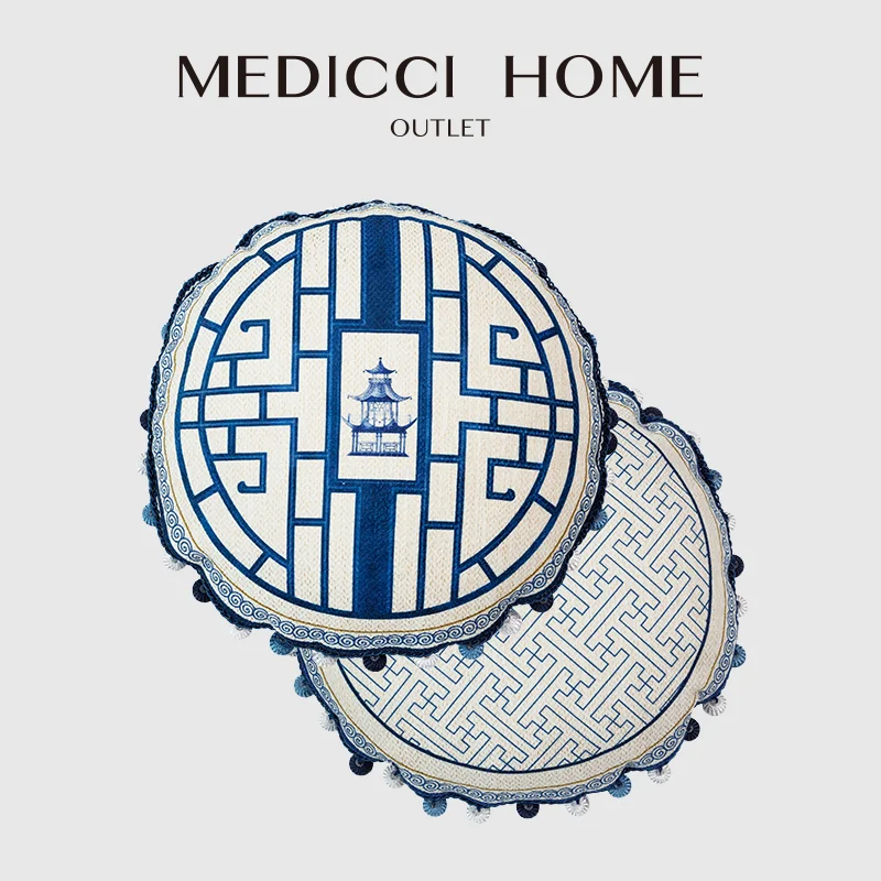 

Medicci Home Exotic Chinoiserie пледы наволочки с кисточками Chintz Blue Cobalt круглый чехол 35x35 см для дивана