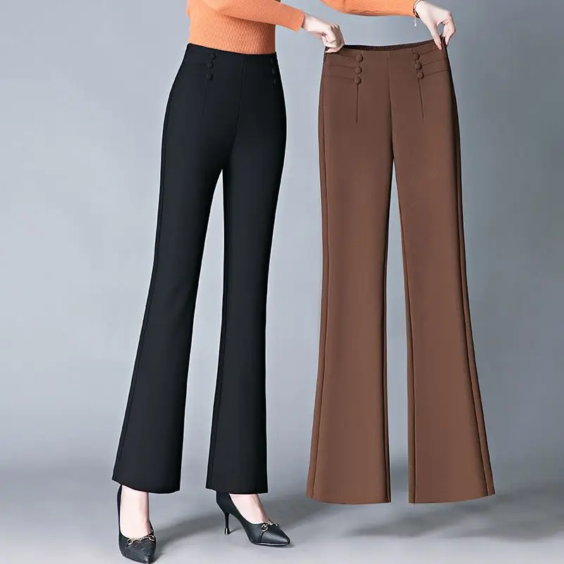 

2024 Fashion Women Spring Autumn Elastic High Waist Trousers Female Solid Color Loose Pants Ladies New Long Casual Pant Y727