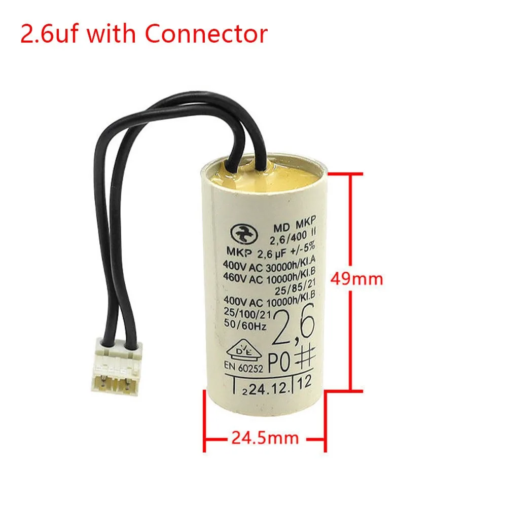 1Pcs 2uF 2.5uF 2.6uF 3uF Boiler Water Pump Capacitor Wall Mounted Plastic Metal Circulation Motor Capacitor With Connector
